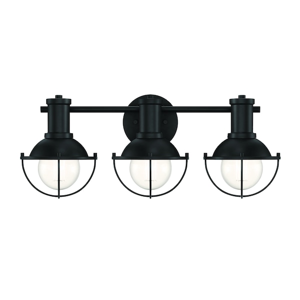 Designers Fountain Dalton 23in 3-Light Matte Black Industrial Indoor Vanity Light with Metal Cages D243M-3B-MB - main